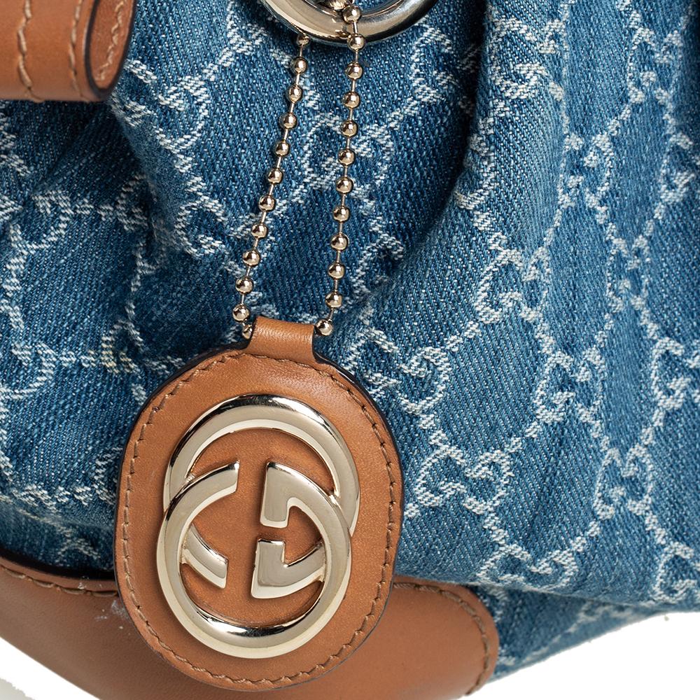 Gucci Tote media in denim e pelle blu GG 4