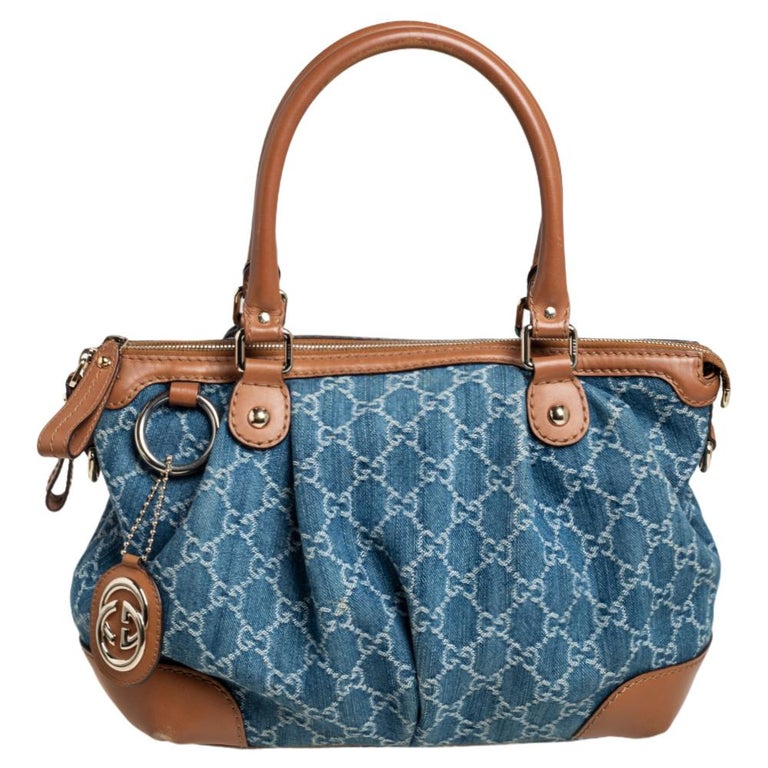Gucci Blue GG Denim and Leather Medium Sukey Tote For Sale at 1stDibs