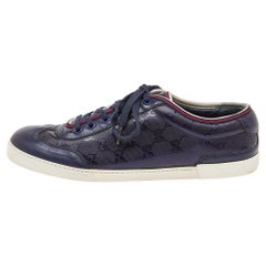 Gucci Blue GG Imprime Canvas and Leather Low Top Sneakers Size 42