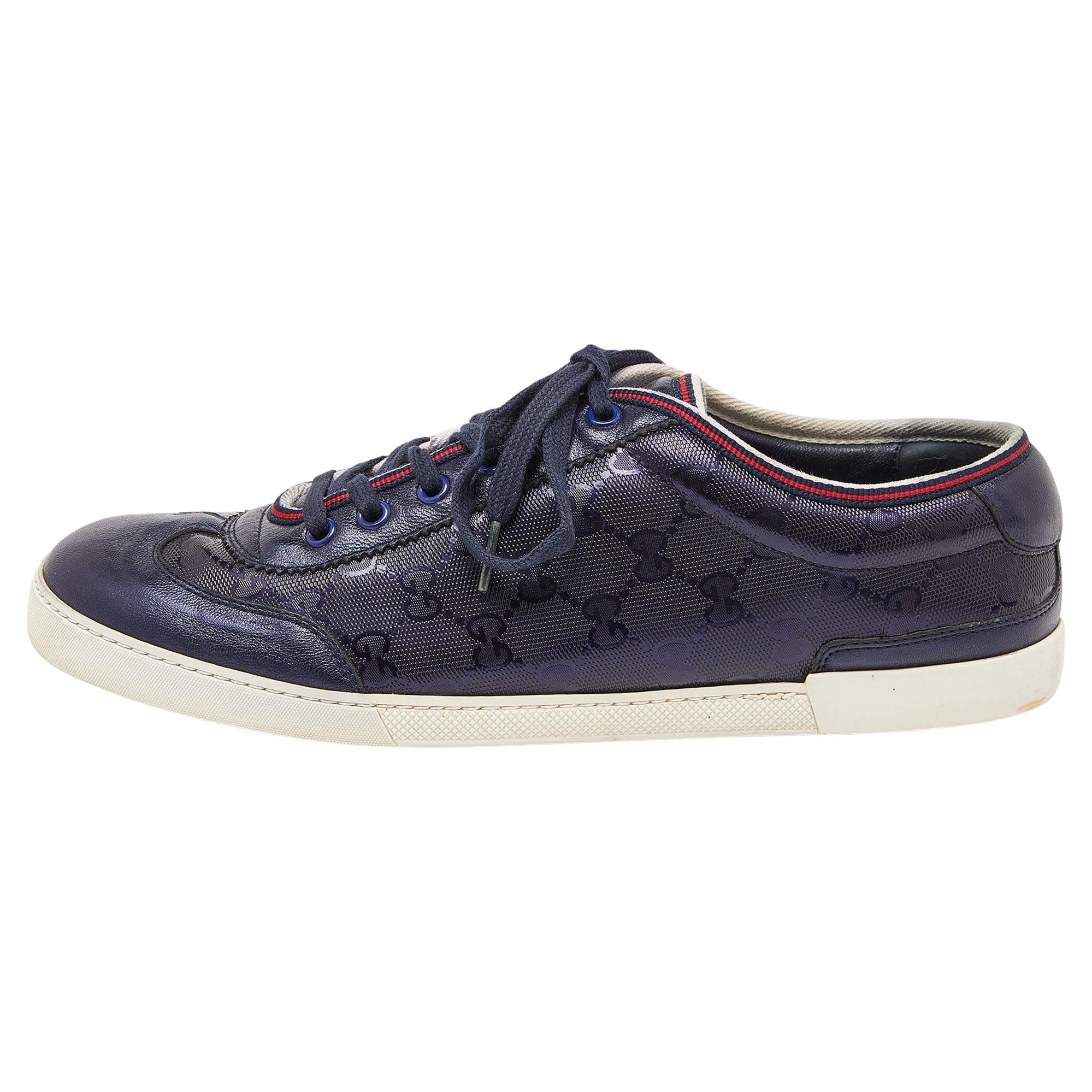 Gucci Blue GG Imprime Canvas and Leather Low Top Sneakers Size 42 For Sale