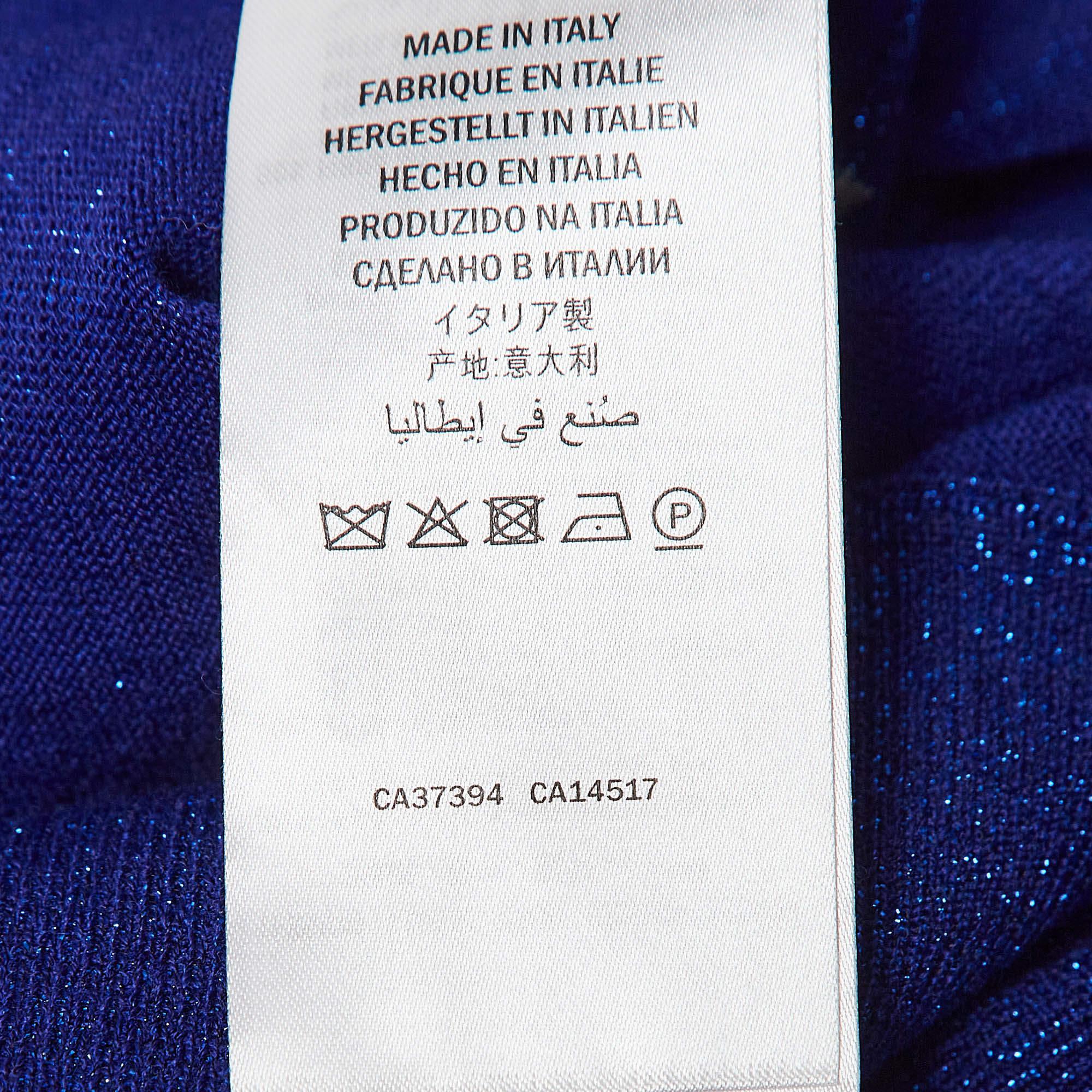Gucci Blue GG Intarsia Lame Knit Zip Front Jacket L 2