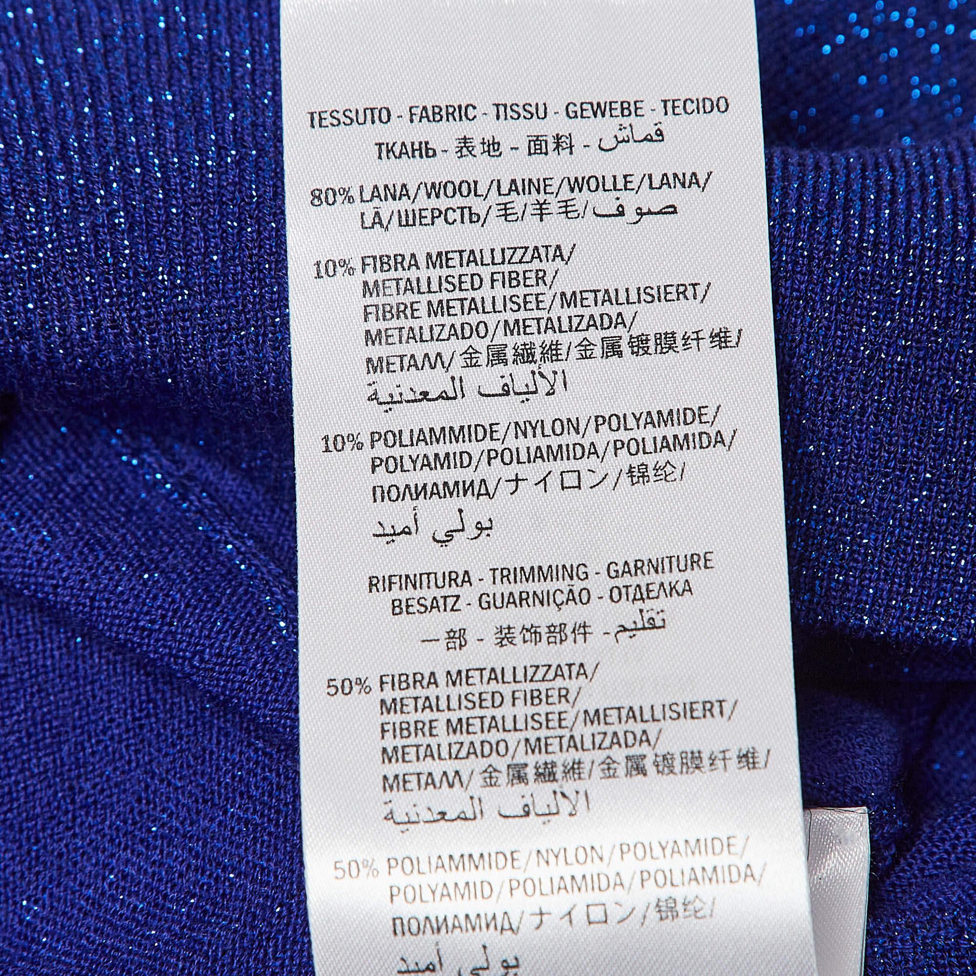 Gucci Blue GG Intarsia Lame Knit Zip Front Jacket L 3