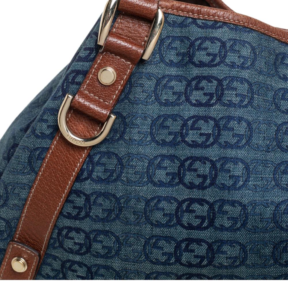 Women's Gucci Blue GG Interlocking Denim and Leather Medium Abbey D Ring Shoulder Bag
