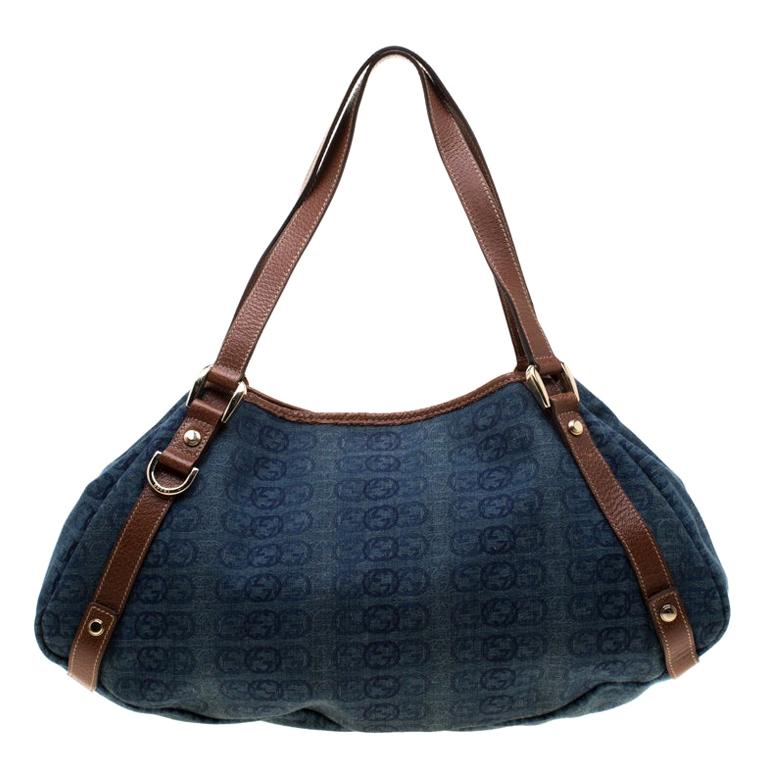 Gucci Blue GG Interlocking Denim and Leather Medium Abbey D Ring Shoulder Bag