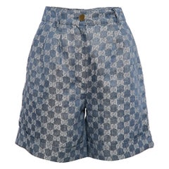 Gucci Blue GG Jacquard Denim Pleated Shorts S