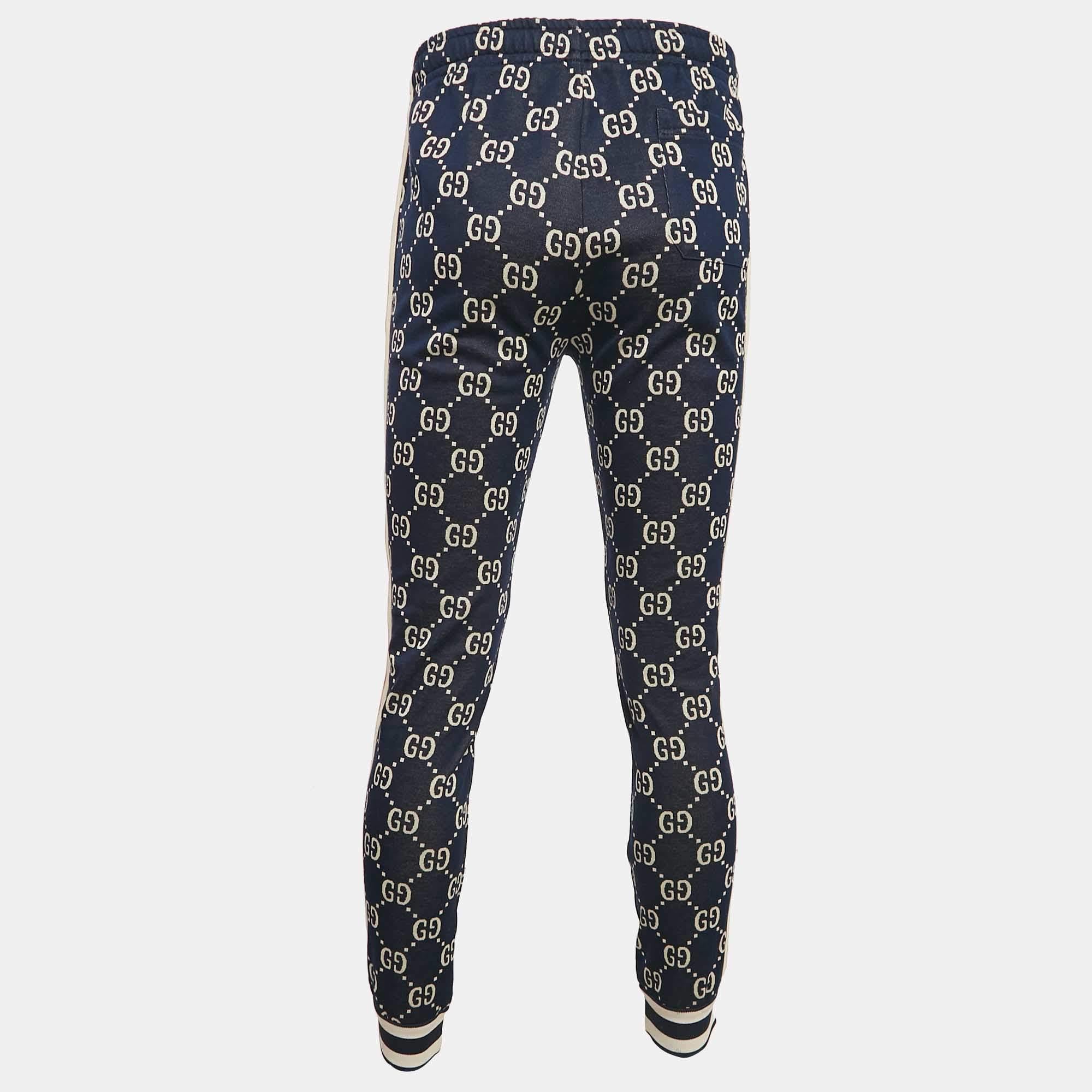 Black Gucci Blue GG Jacquard Knit Track Pants S