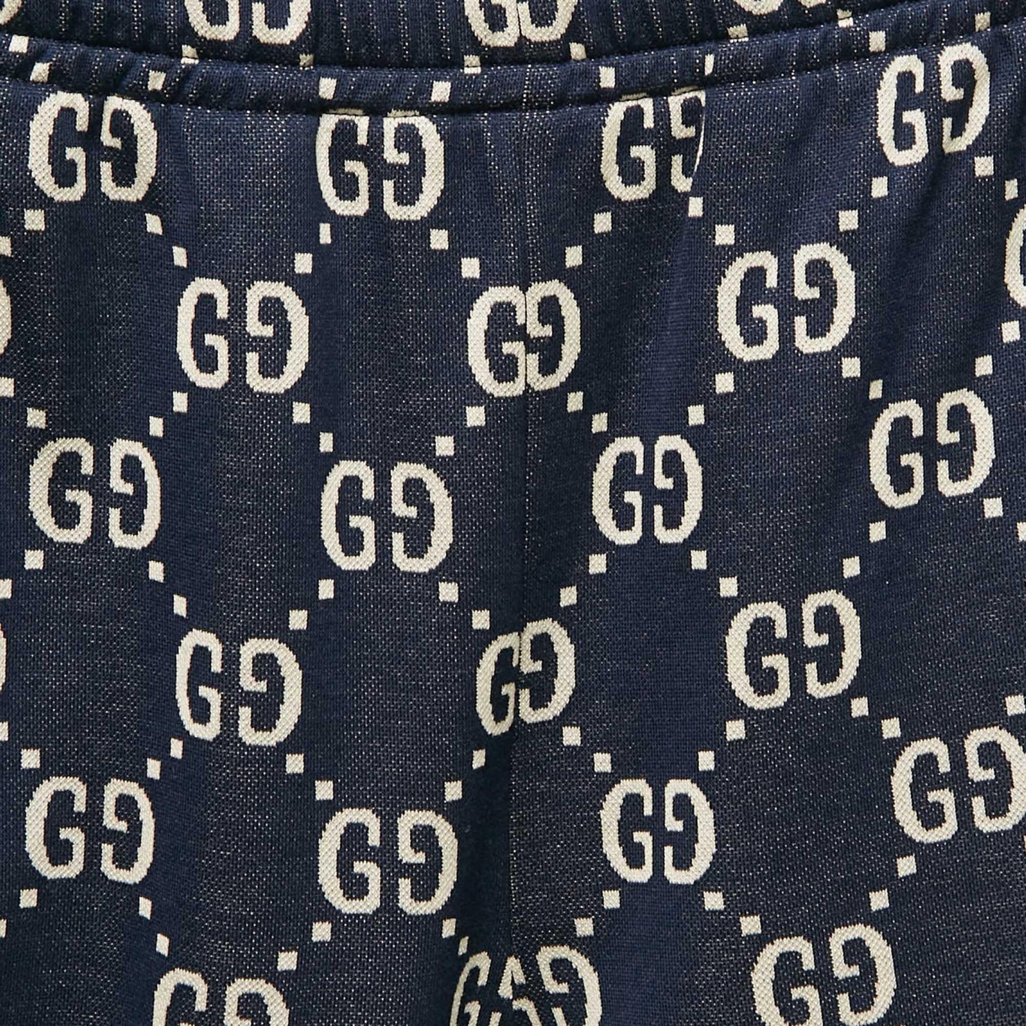 Gucci Blue GG Jacquard Knit Track Pants S In Excellent Condition In Dubai, Al Qouz 2