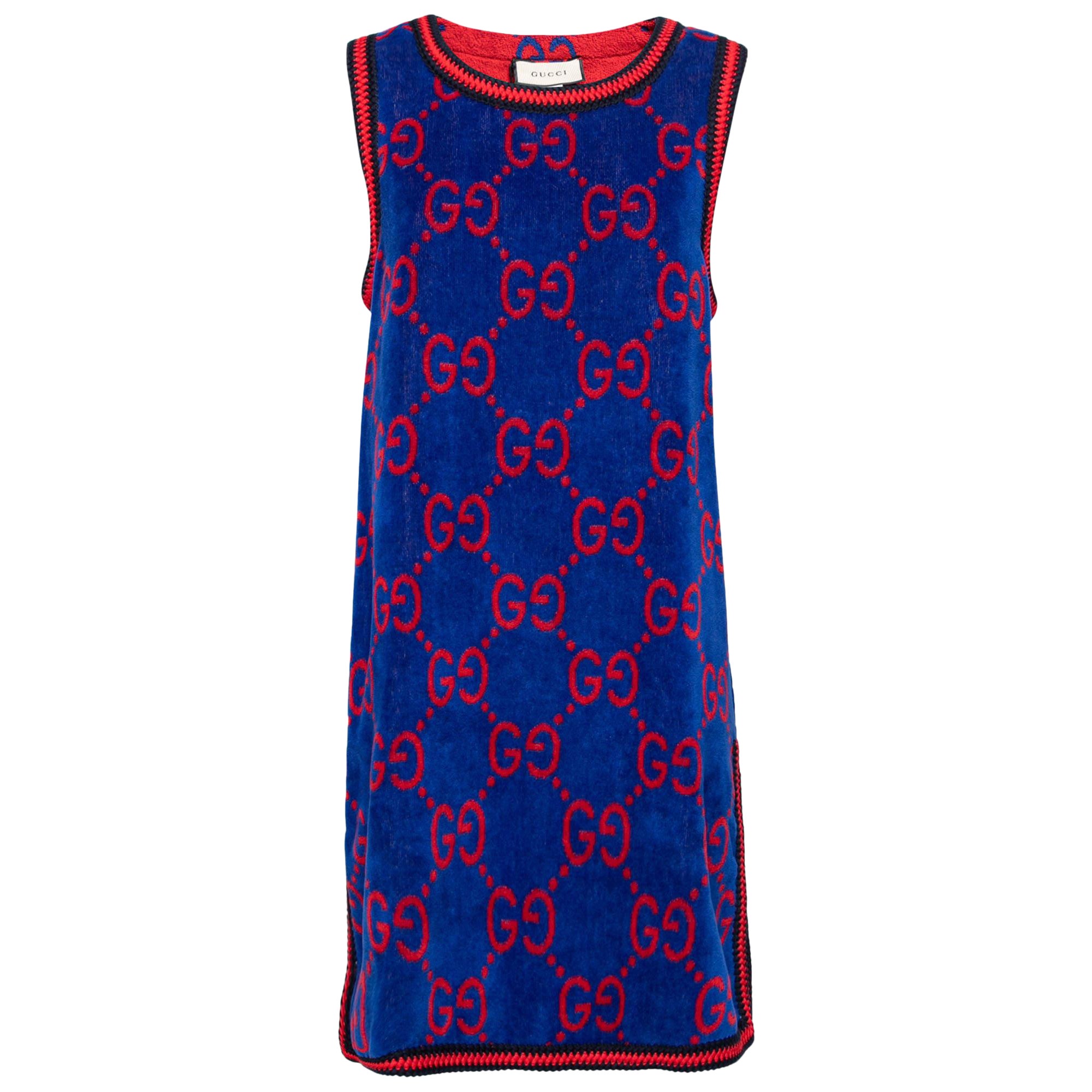 Gucci Blue GG Jacquard Terry Cotton Sleeveless Dress L