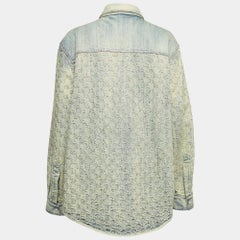Gucci Blue GG Jacquard Washed Denim Crystal Embellished Shirt XL