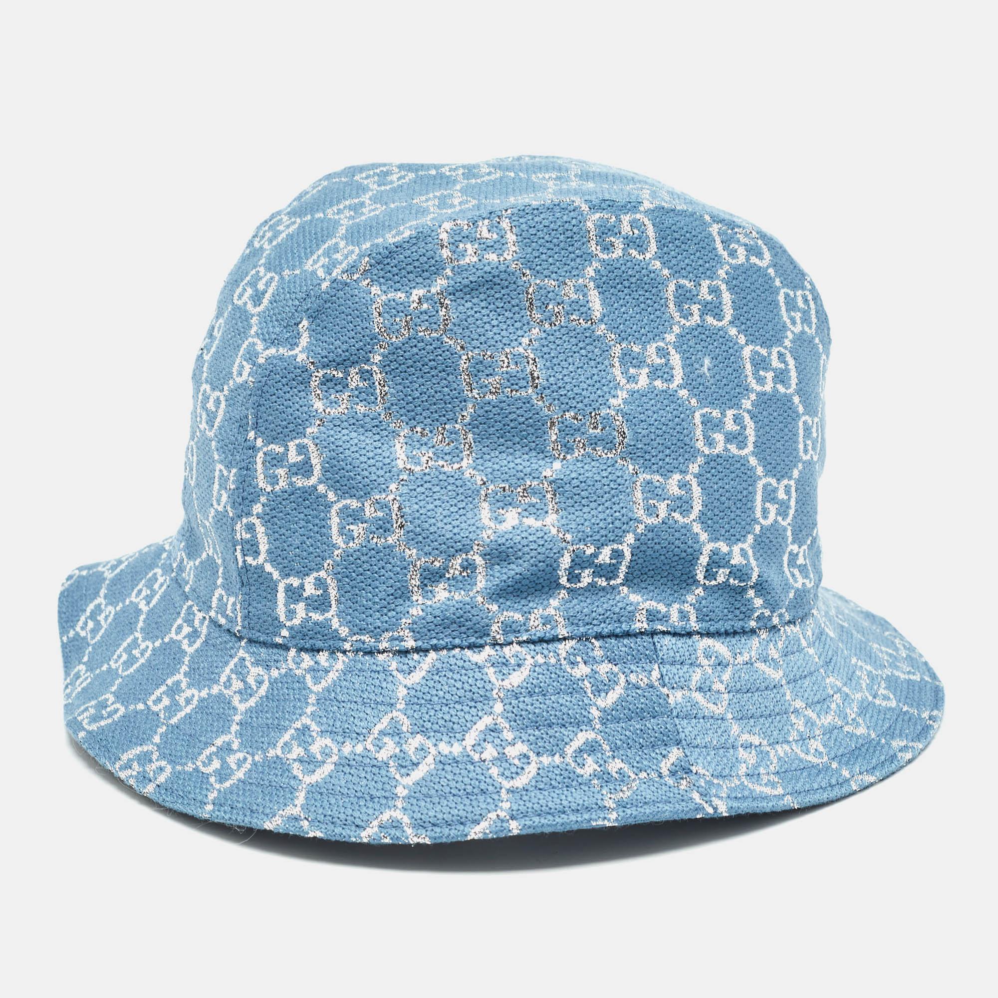 Gucci Blue GG Lamé Desert Bucket Hat M In Fair Condition In Dubai, Al Qouz 2