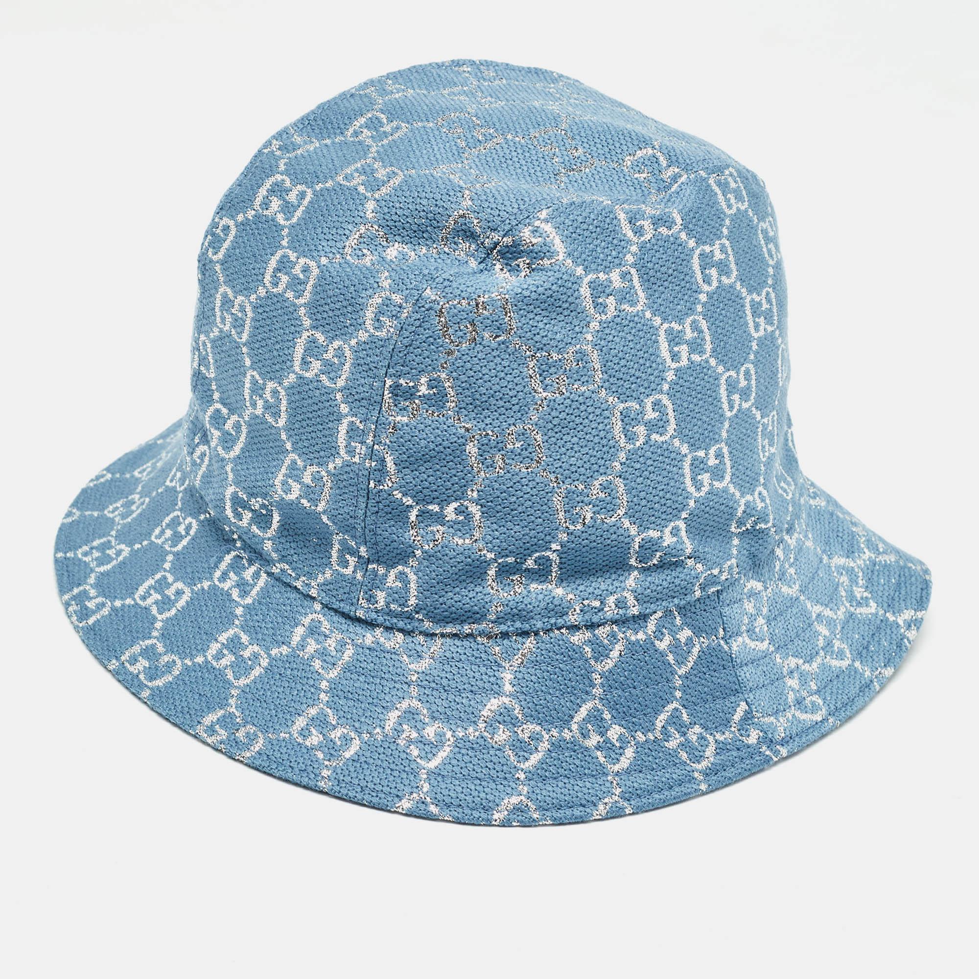 Women's Gucci Blue GG Lamé Desert Bucket Hat M