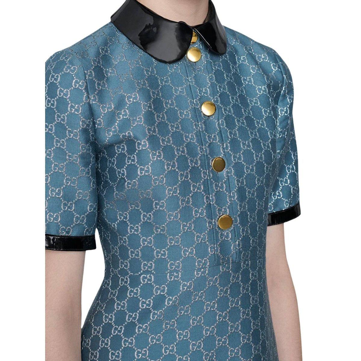 Gucci Blaues GG Lamé Kleid mit abnehmbarem Kragen im Zustand „Neu“ im Angebot in Brossard, QC