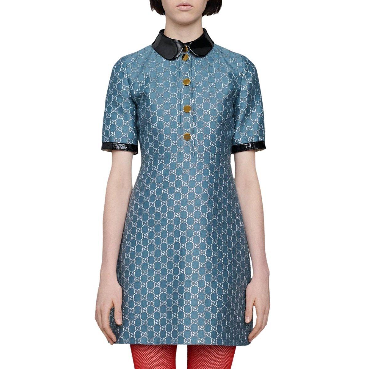 Gucci Blaues GG Lamé Kleid mit abnehmbarem Kragen im Angebot 1