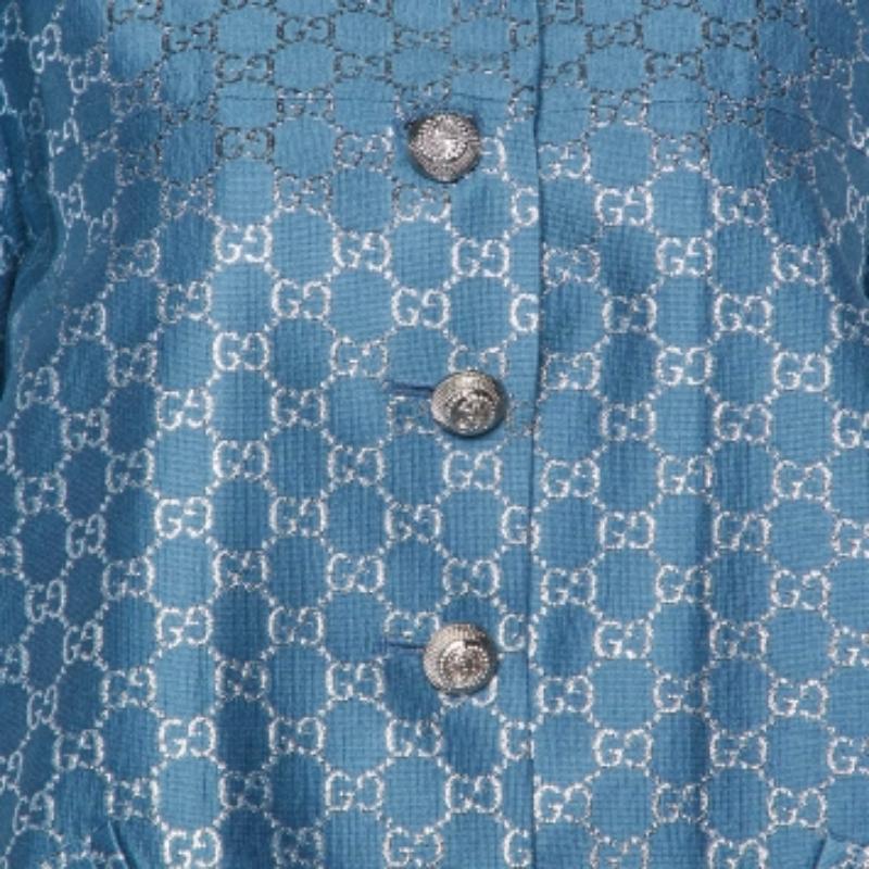 Bleu Gucci Blue GG Lurex Wool & Silk Flared Jacket M. en vente