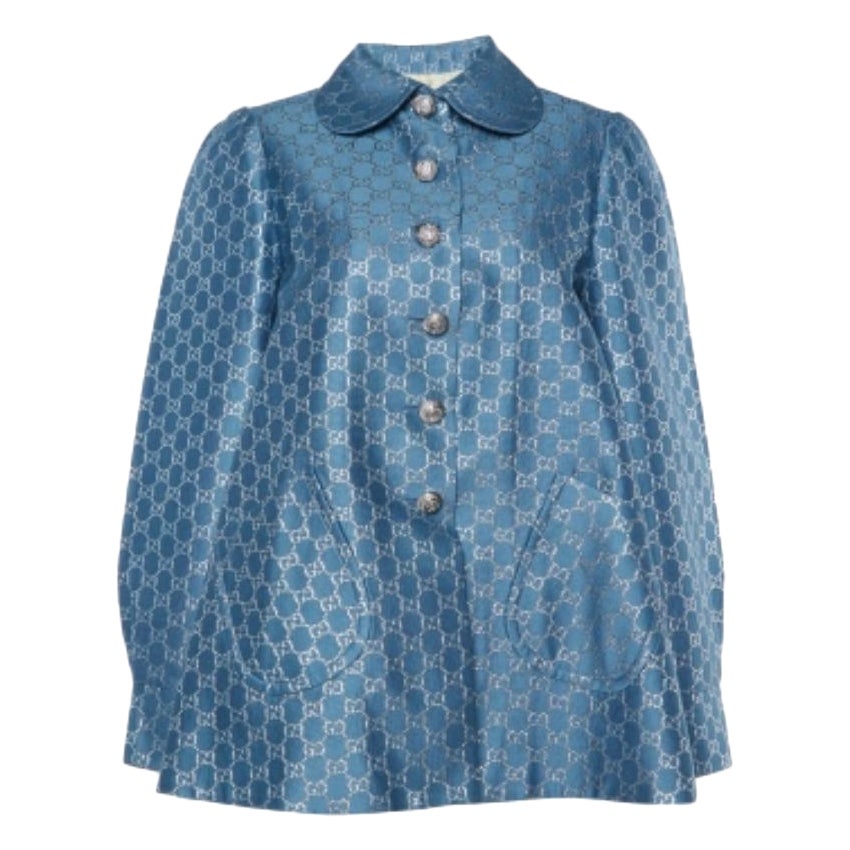 Gucci Blue GG Lurex Wool & Silk Flared Jacket M. en vente