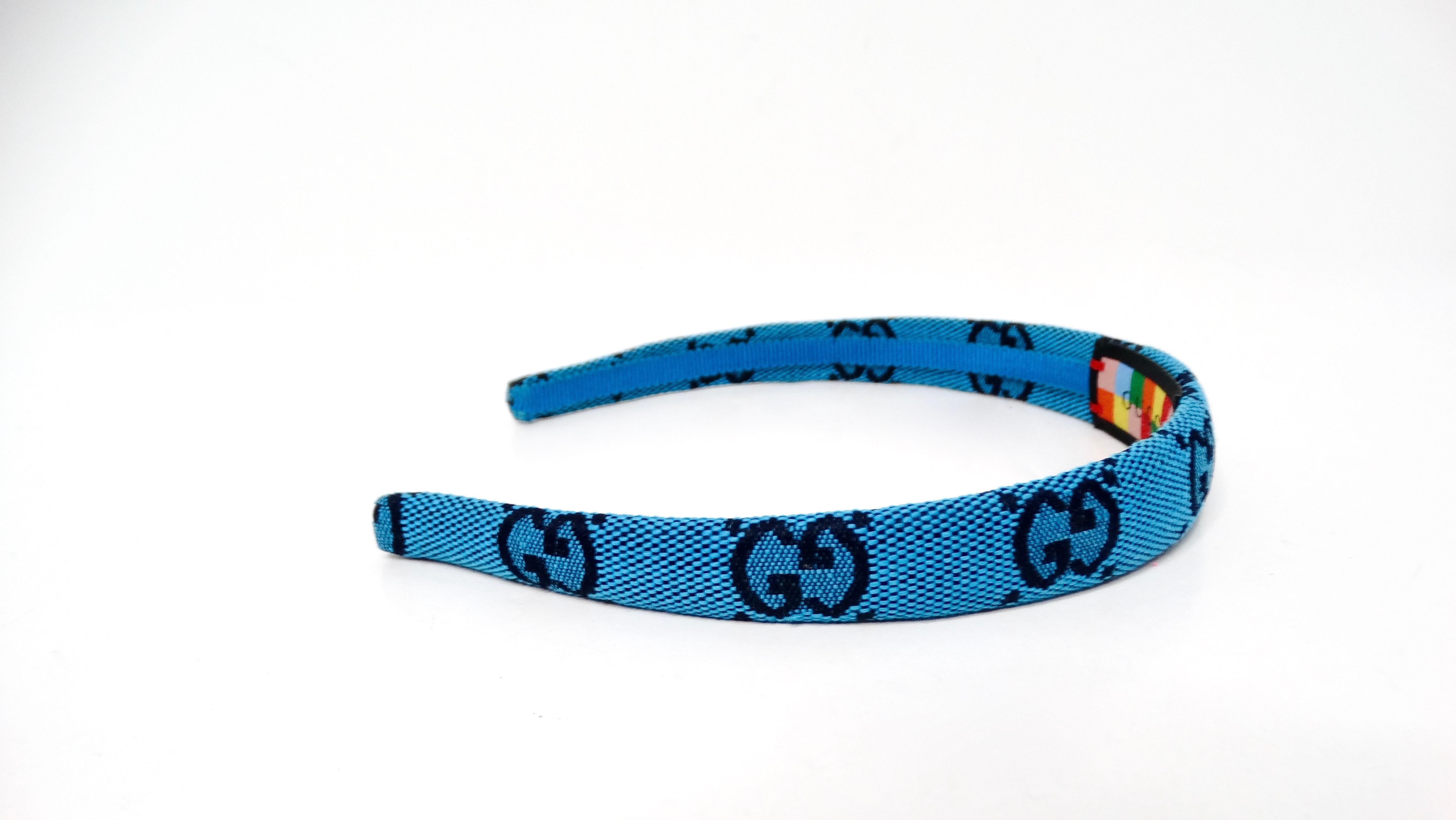 Gucci Blue GG Monogram Canvas Headband In Good Condition For Sale In Scottsdale, AZ