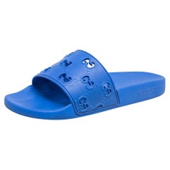 Gucci Blue GG Rubber Slide Flat Sandals Size 36.5