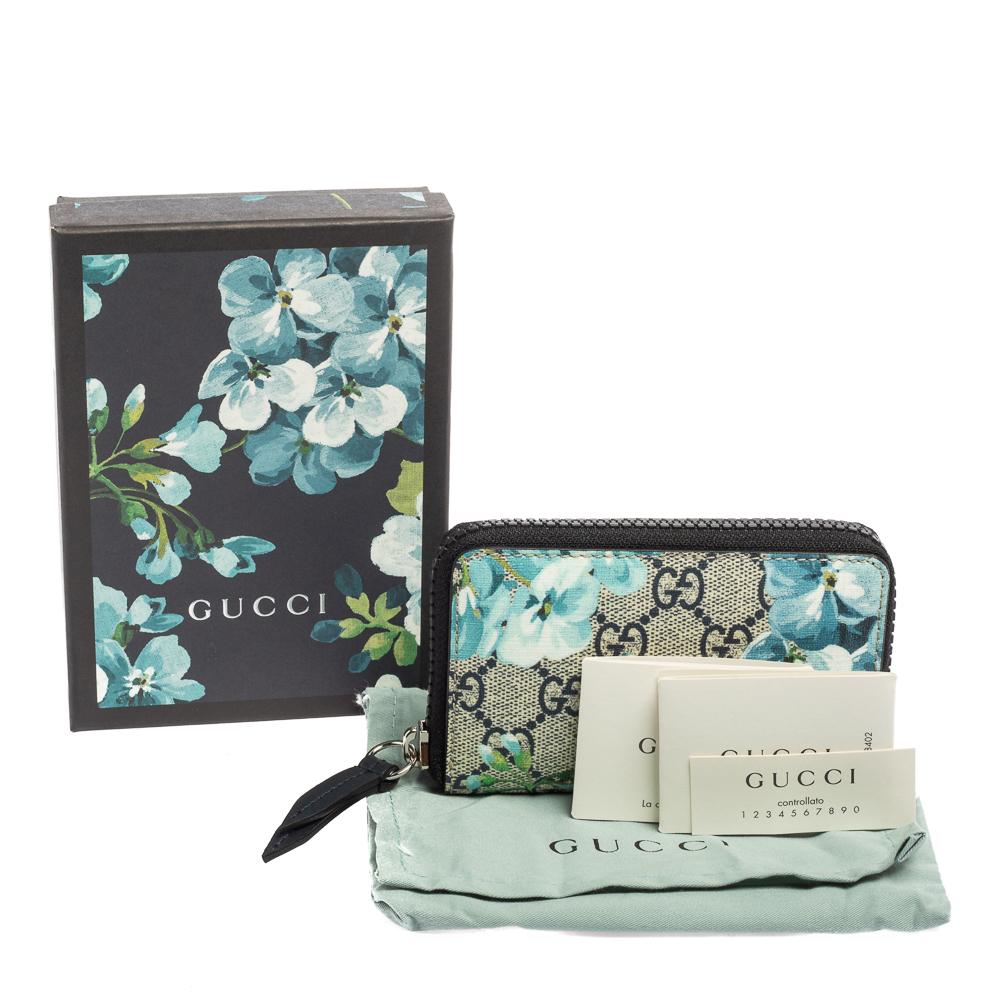 Gucci Blue GG Supreme Canvas Blooms Zip Around Card Case 3