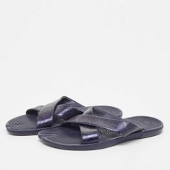 Gucci Blue GG Supreme Canvas Cross Strap Slides Size 44