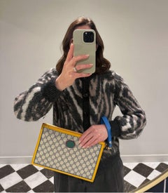 Gucci Blue GG Supreme Canvas & Multicolour Pigskin Leather Wristlet Pouch