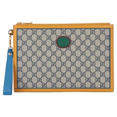 Gucci Blue GG Supreme Canvas & Multicolour Pigskin Leather Wristlet Pouch