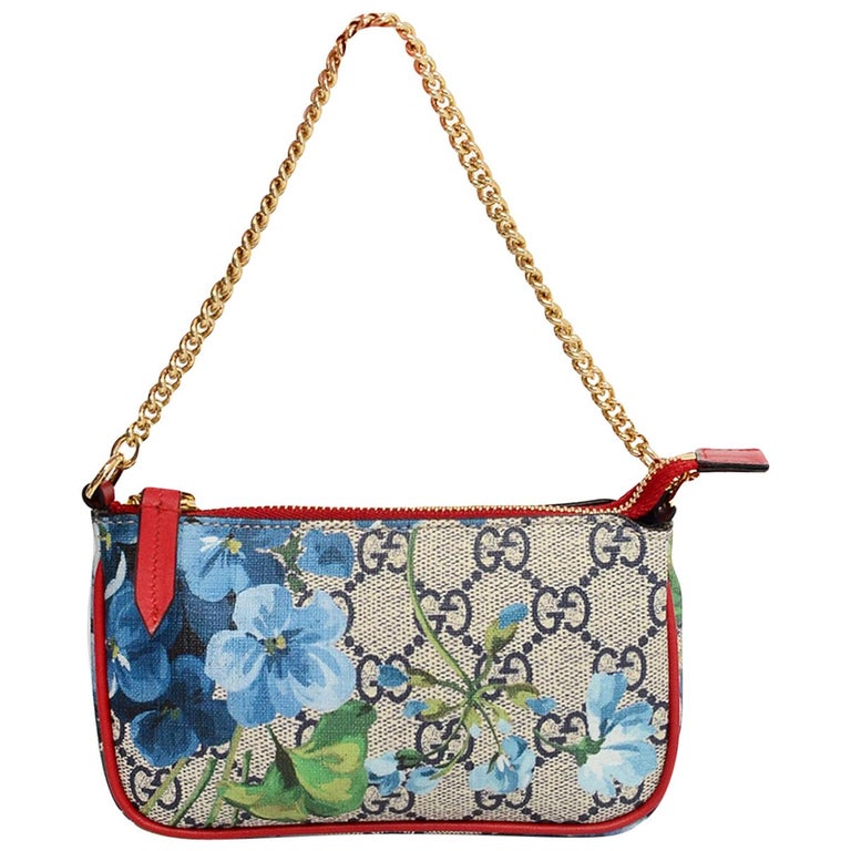 Gucci Blue GG Supreme Monogram Blooms Print Mini Chain Bag For Sale at 1stdibs
