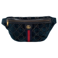 Used Gucci Blue GG Velvet Web Belt Bag