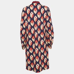 Gucci Blue GG Wallpaper Print Jersey Crystal Closure Midi Dress XXL