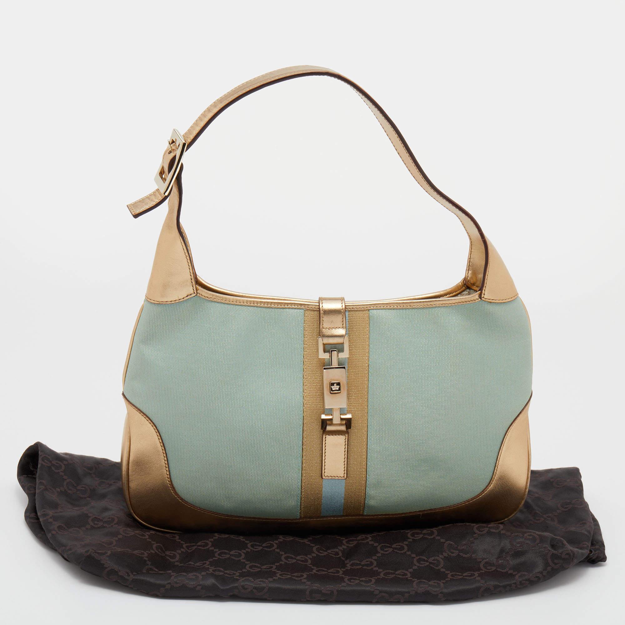 Gucci Blue/Gold Canvas and Leather Jackie O Hobo 6