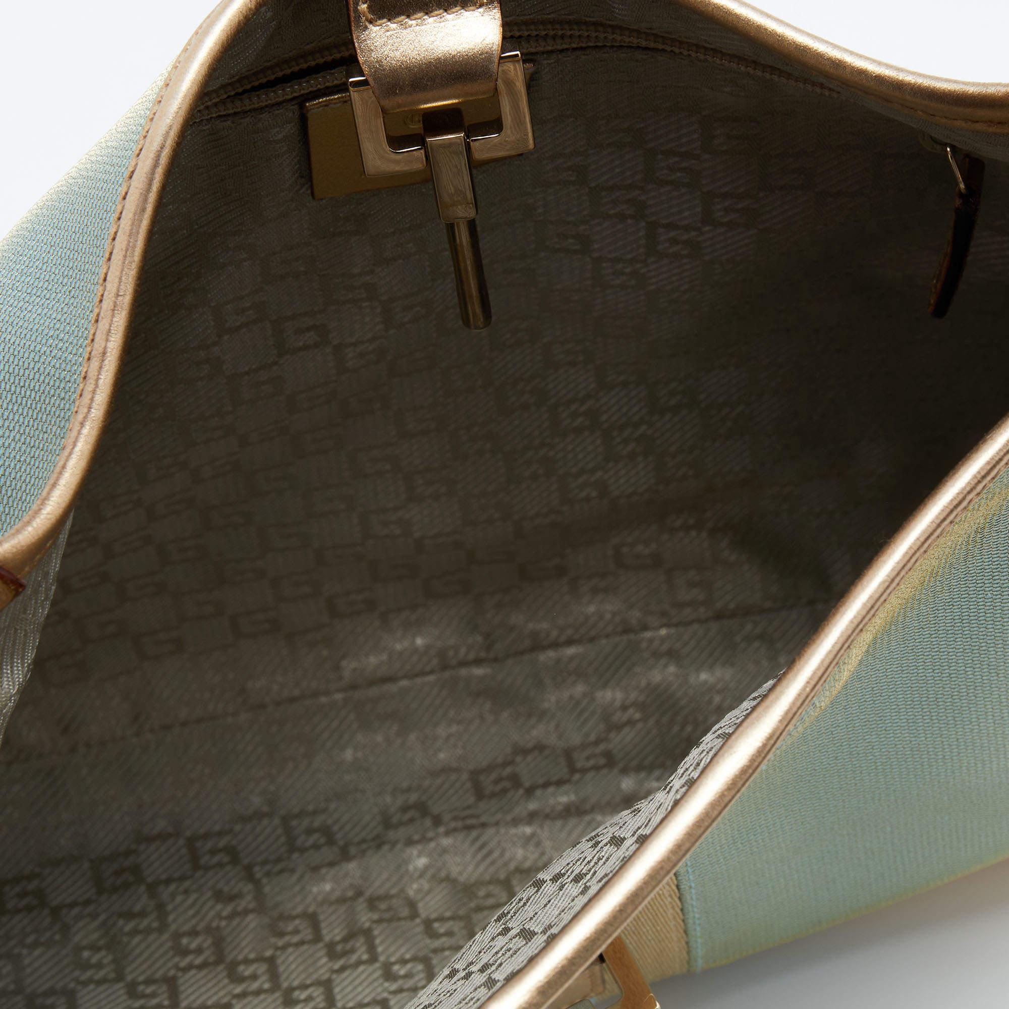 Women's Gucci Blue/Gold Canvas and Leather Jackie O Hobo