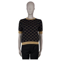 GUCCI blue & gold cotton 2022 GG LAME KNIT Top Shirt M