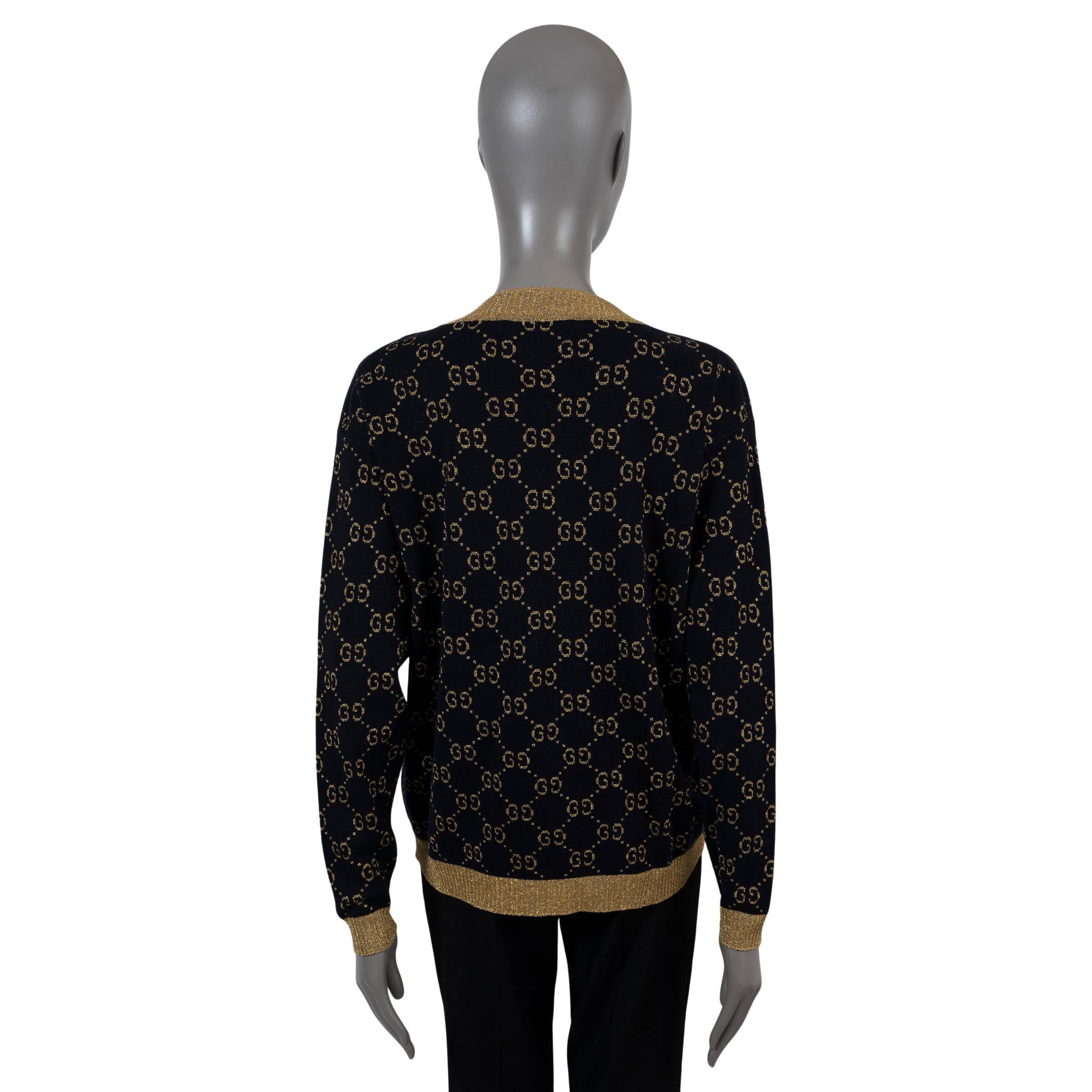 Black GUCCI blue & gold cotton GG OVERSIZED LAME KNIT Cardigan Sweater XS