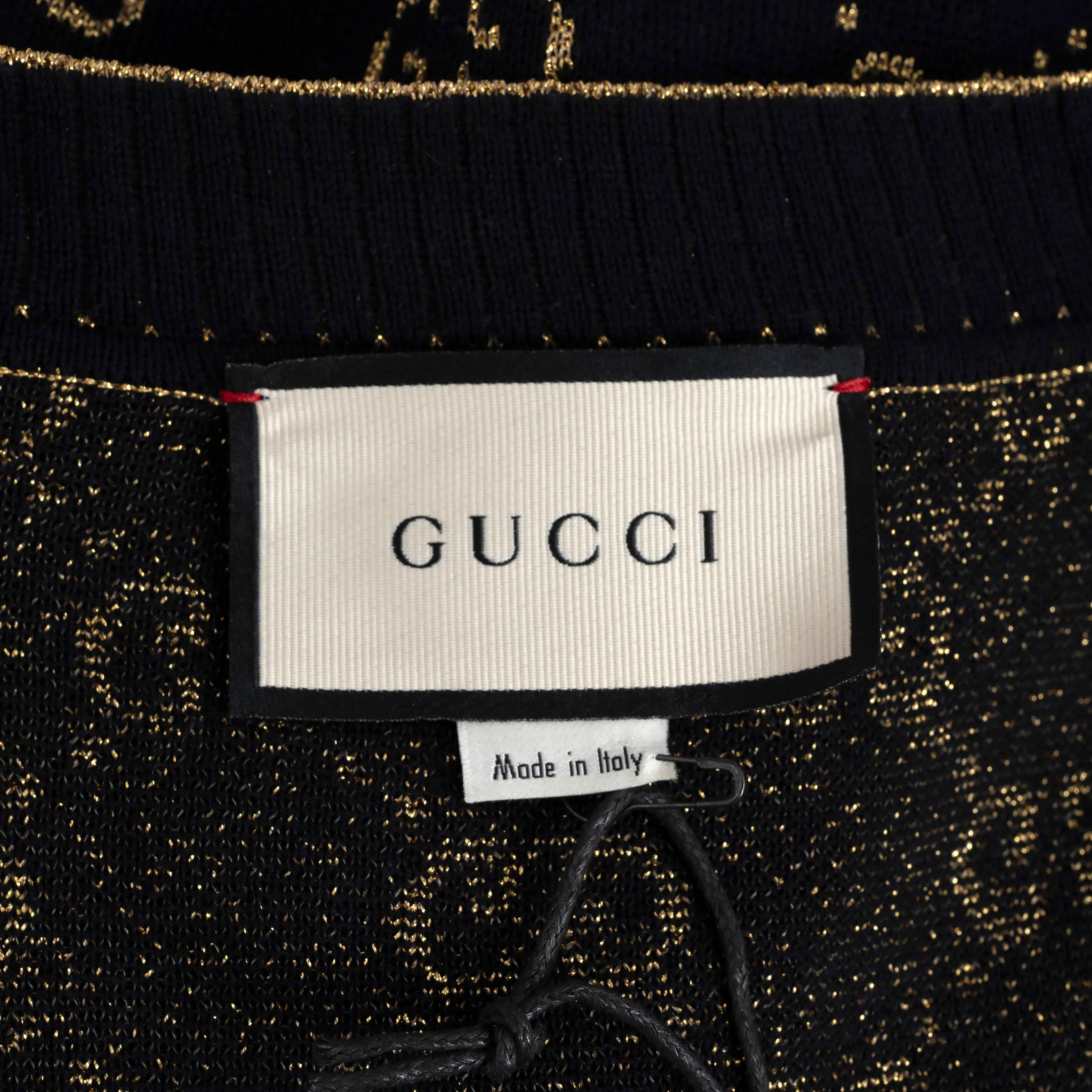 GUCCI blue & gold cotton GG OVERSIZED LAME KNIT Cardigan Sweater XS 1
