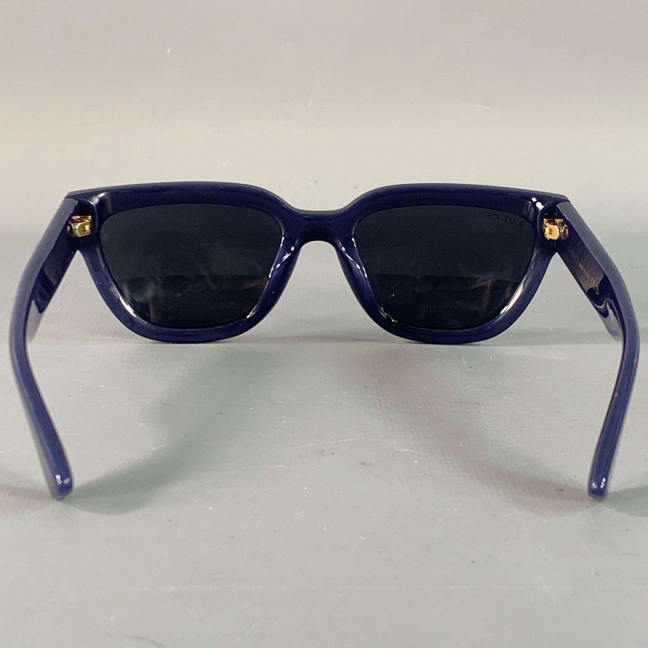 Nero Occhiali da sole quadrati in acetato con monogram in oro blu GUCCI in vendita