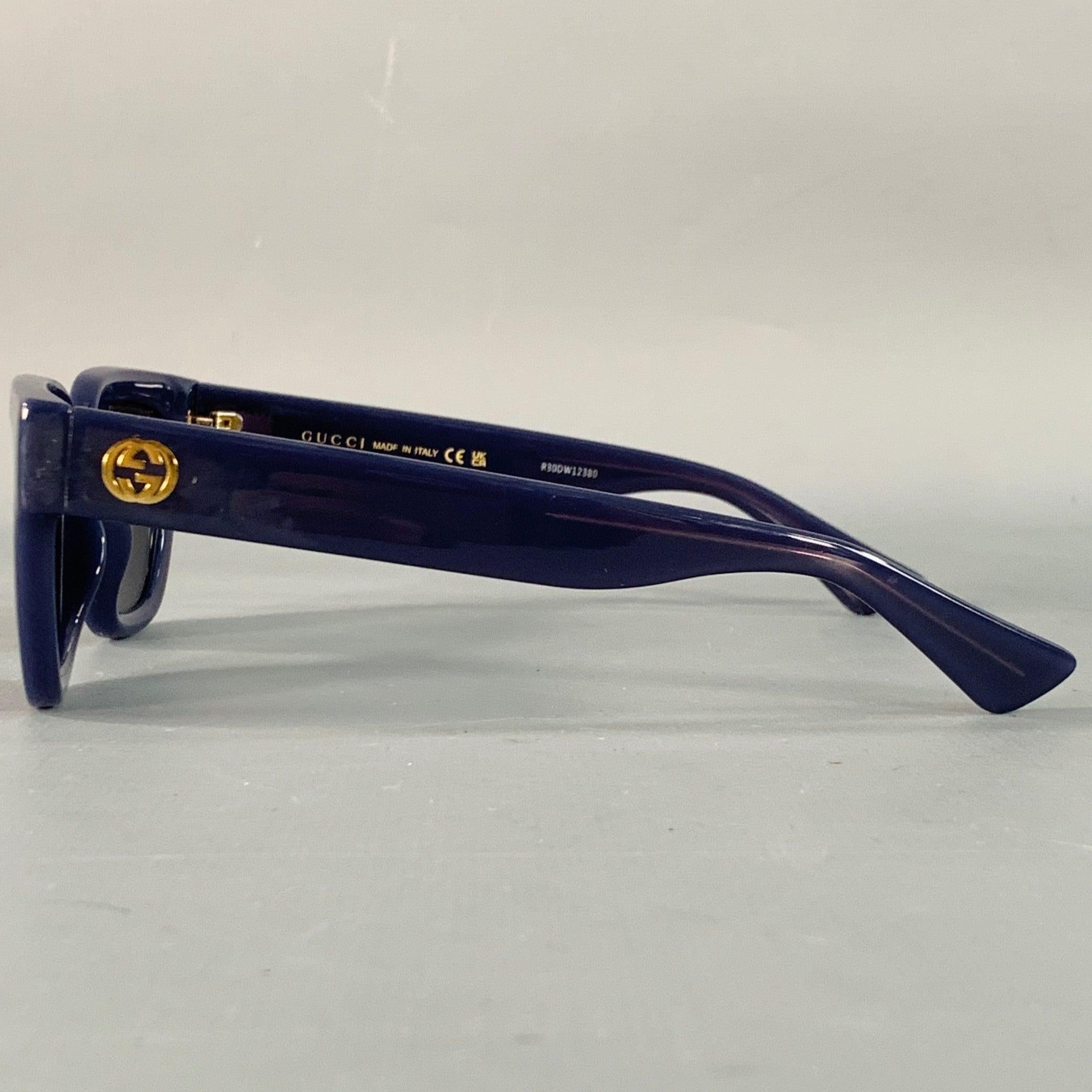 Occhiali da sole quadrati in acetato con monogram in oro blu GUCCI In condizioni buone in vendita a San Francisco, CA