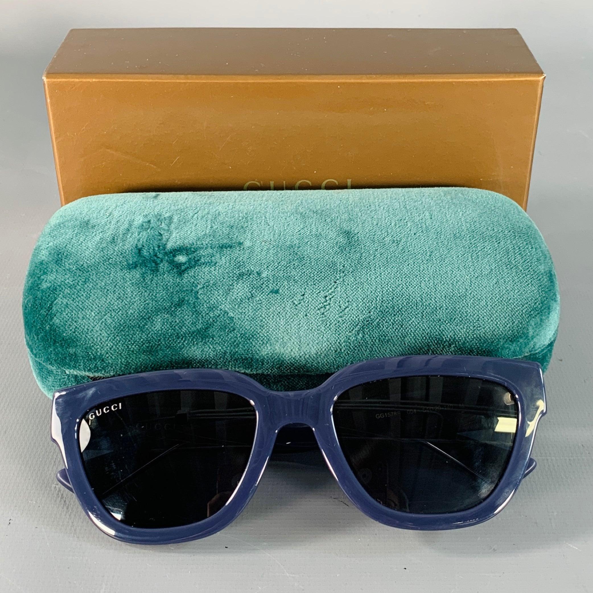 Occhiali da sole quadrati in acetato con monogram in oro blu GUCCI in vendita 2