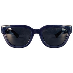 GUCCI Blue Gold Monogram Acetate Square Sunglasses