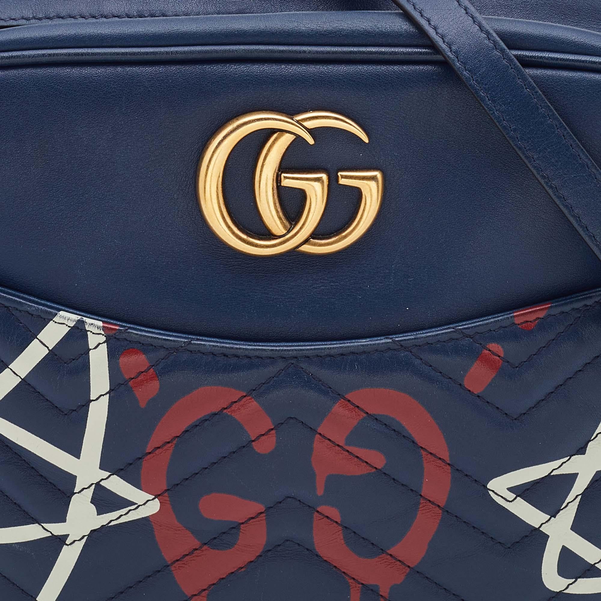 Gucci Blue Graffiti Leather GG Marmont Gucci Ghost Shoulder Bag 4