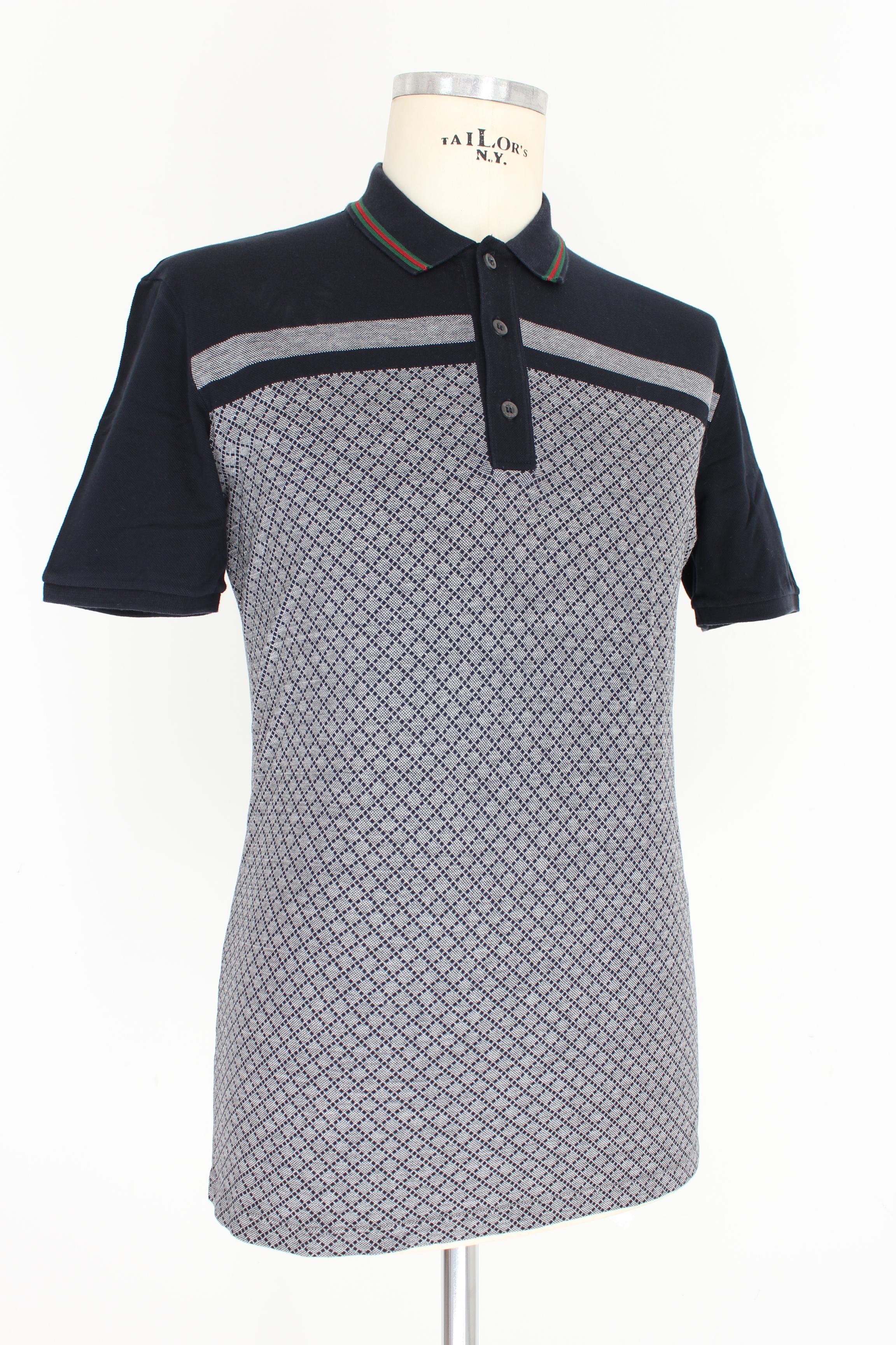 Gucci Blue Gray Cotton Check Polo Shirt 2000s  In Excellent Condition In Brindisi, Bt
