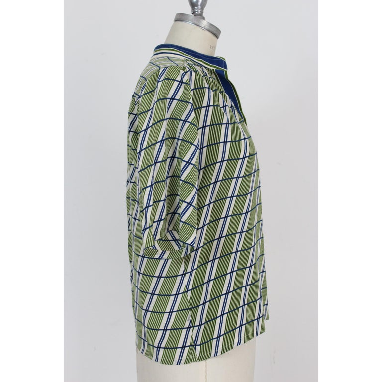 Gucci Blue Green Silk Pinstripe Shirt Polo 1980s at 1stDibs