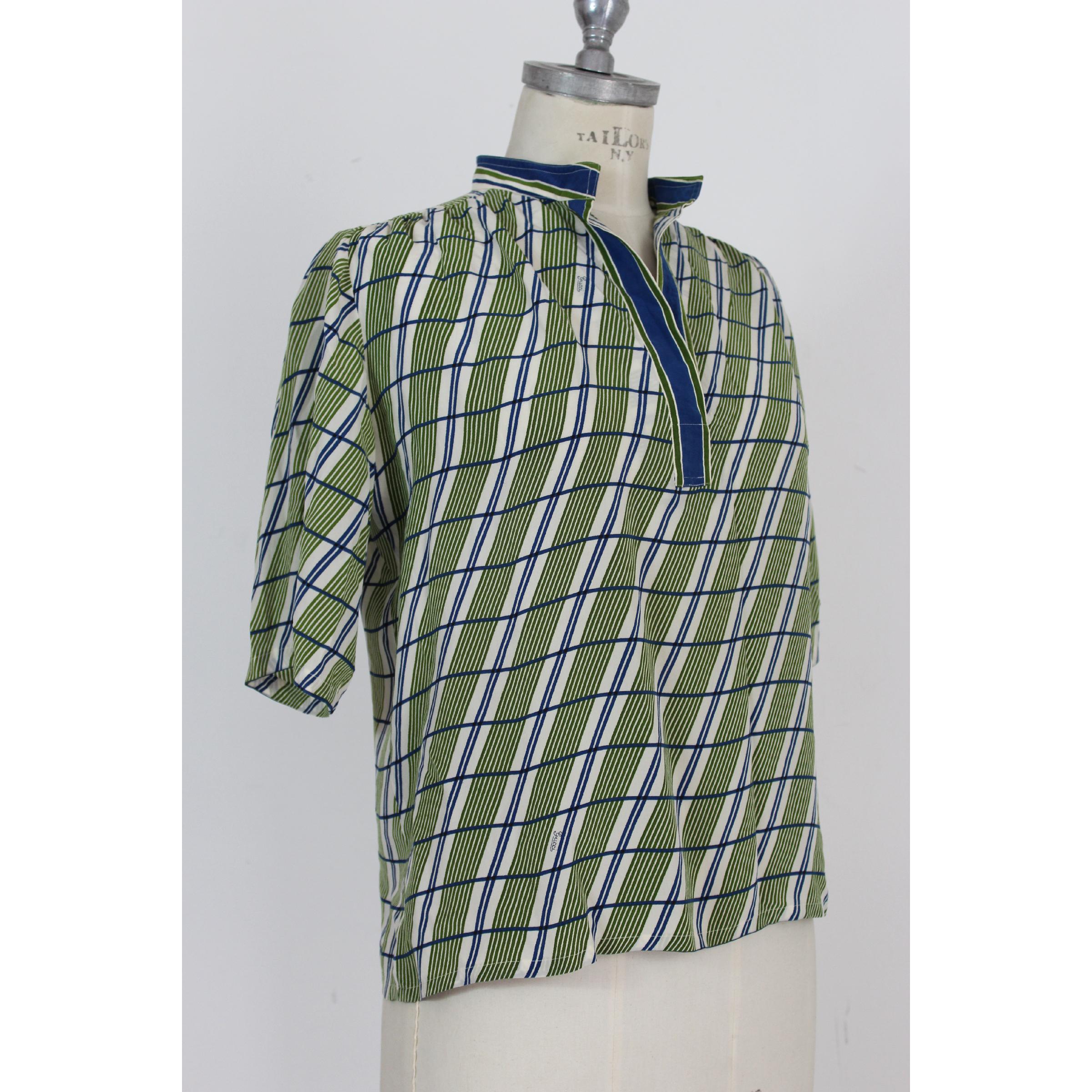 Gucci Blue Green Silk Pinstripe Shirt Polo 1980s In Excellent Condition In Brindisi, Bt