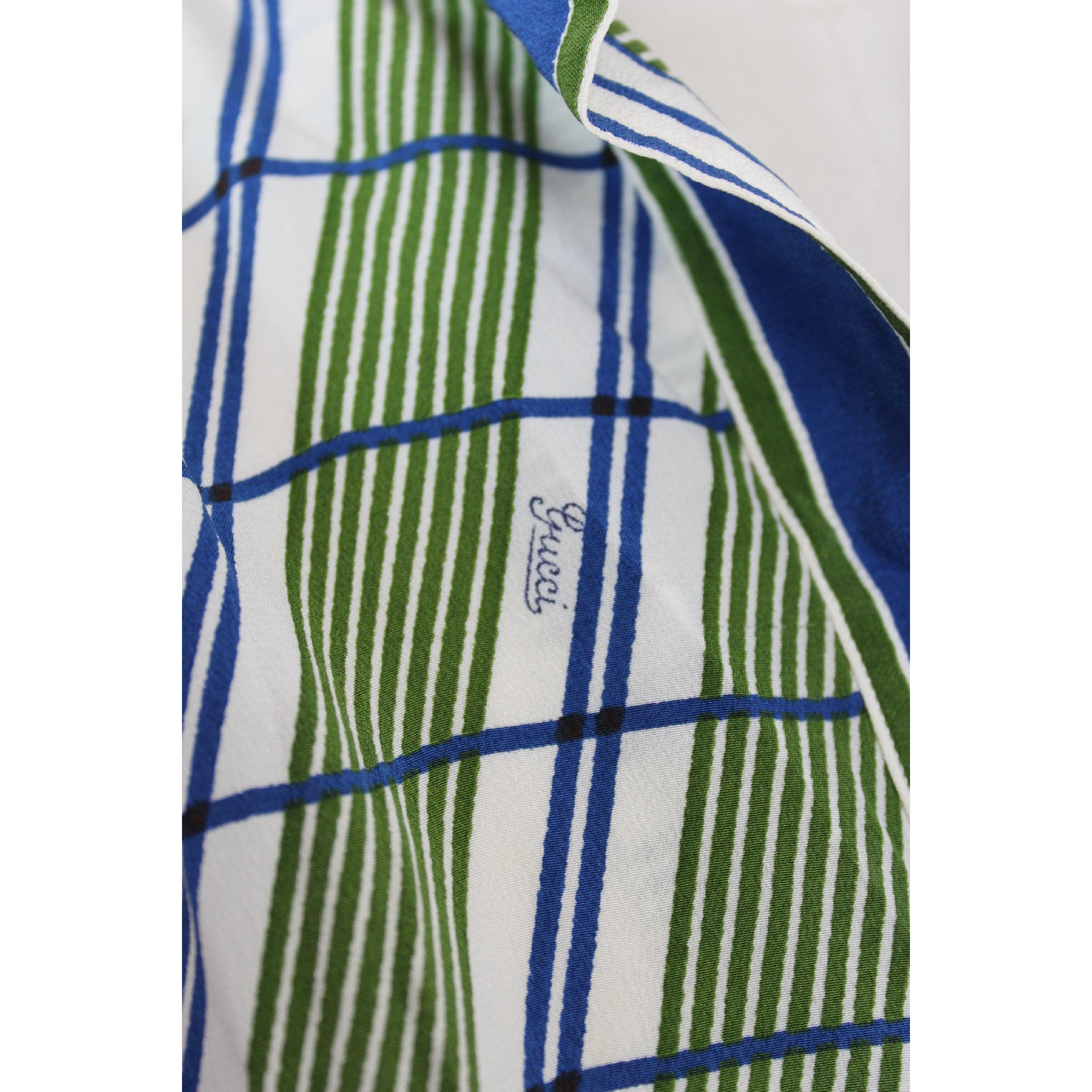 Women's Gucci Blue Green Silk Pinstripe Shirt Polo 1980s