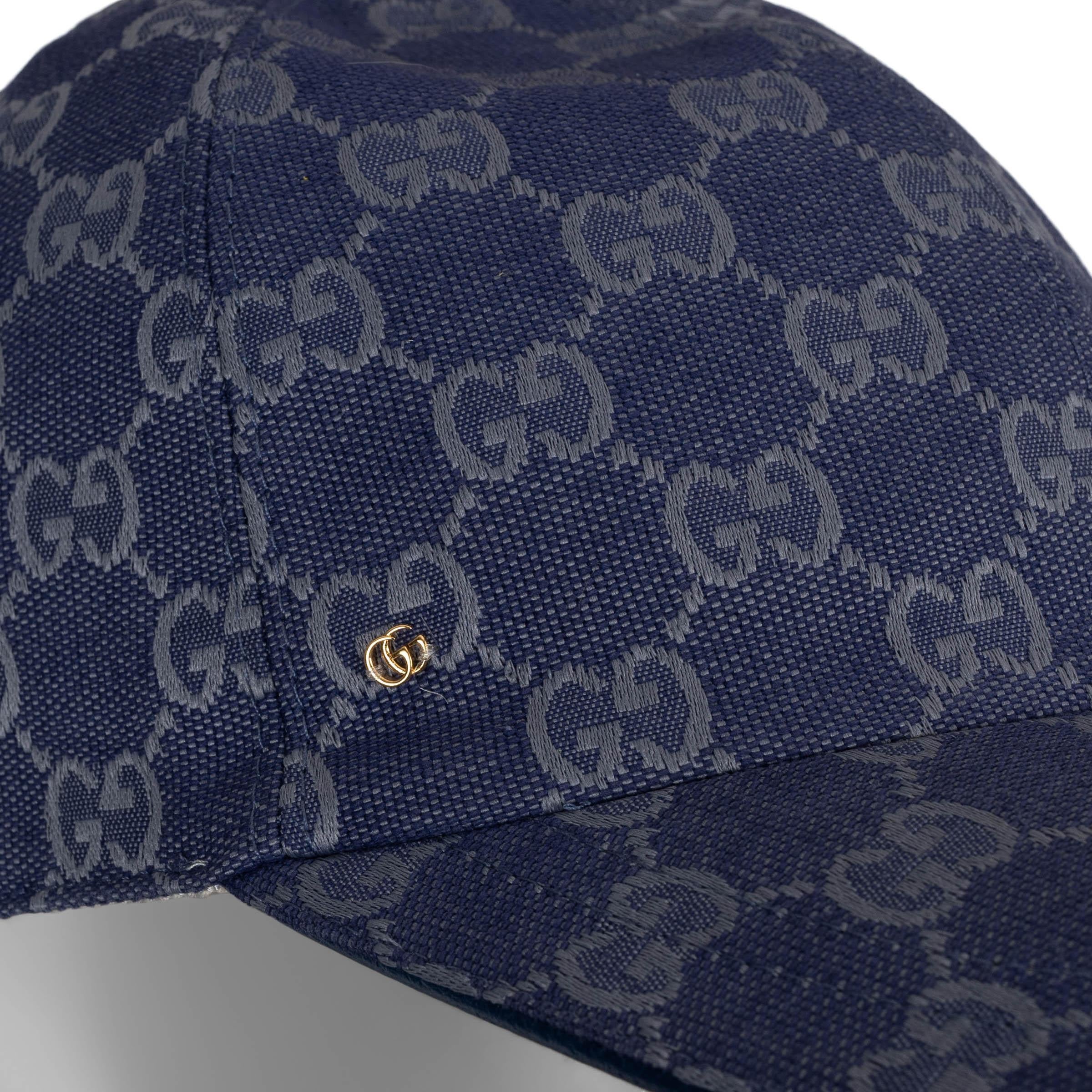 GUCCI Blau & Grau GG Segeltuch Baseballkappenhut S im Angebot 1