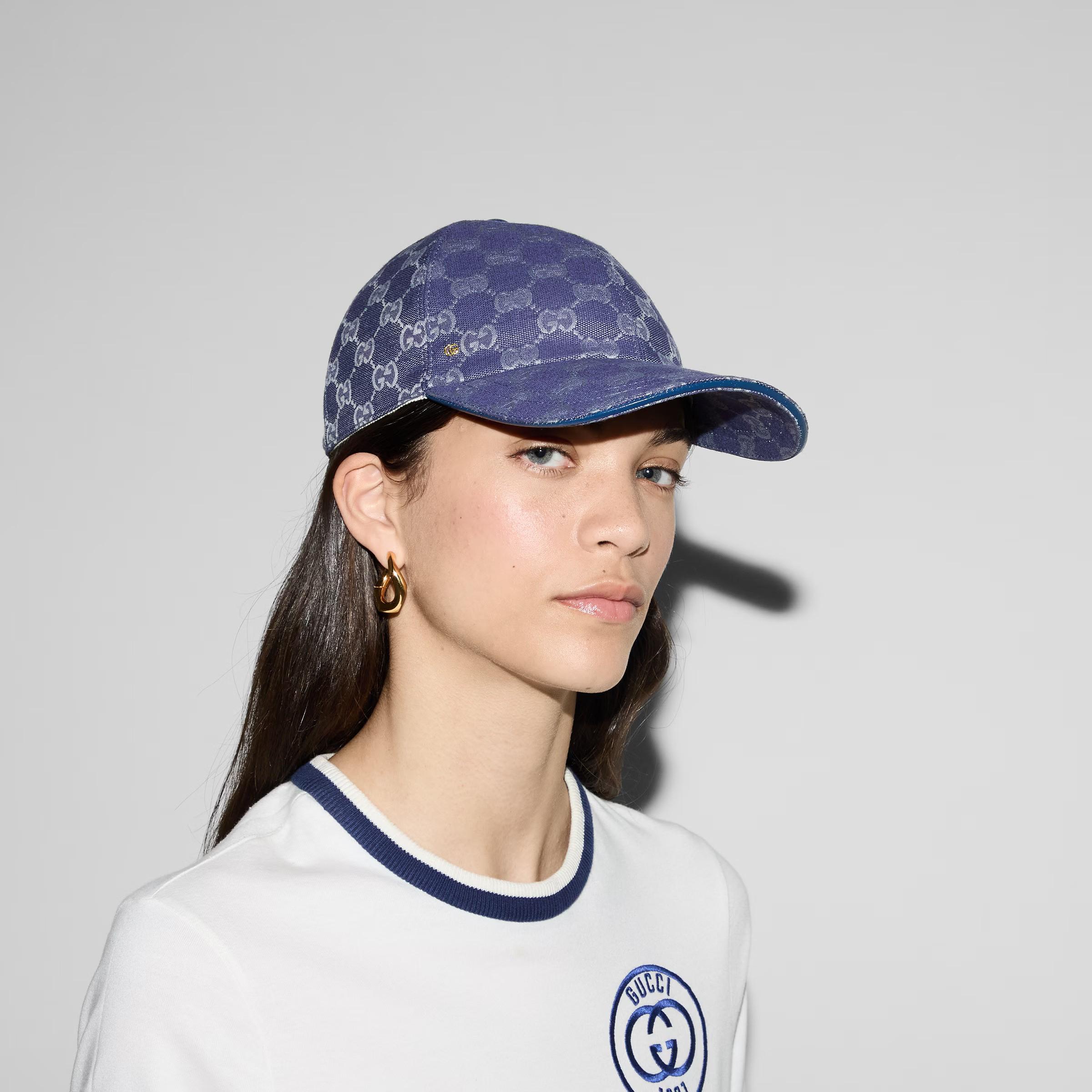 GUCCI Blau & Grau GG Segeltuch Baseballkappenhut S im Angebot 5