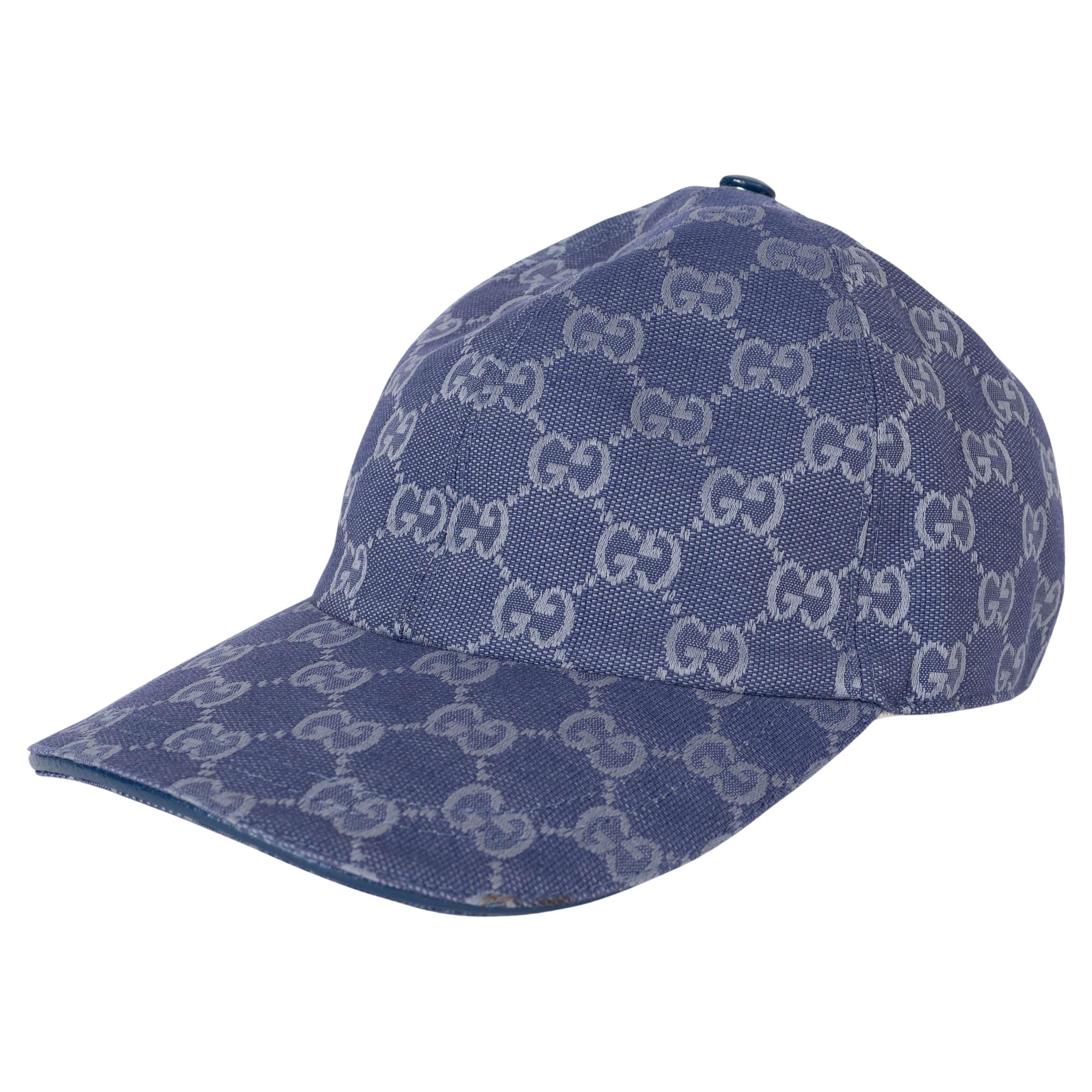 GUCCI blue & grey GG canvas Baseball Cap Hat S