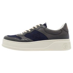 Used Gucci Blue/Grey Jumbo GG Canvas and Leather Low Top Sneakers Size 44.5