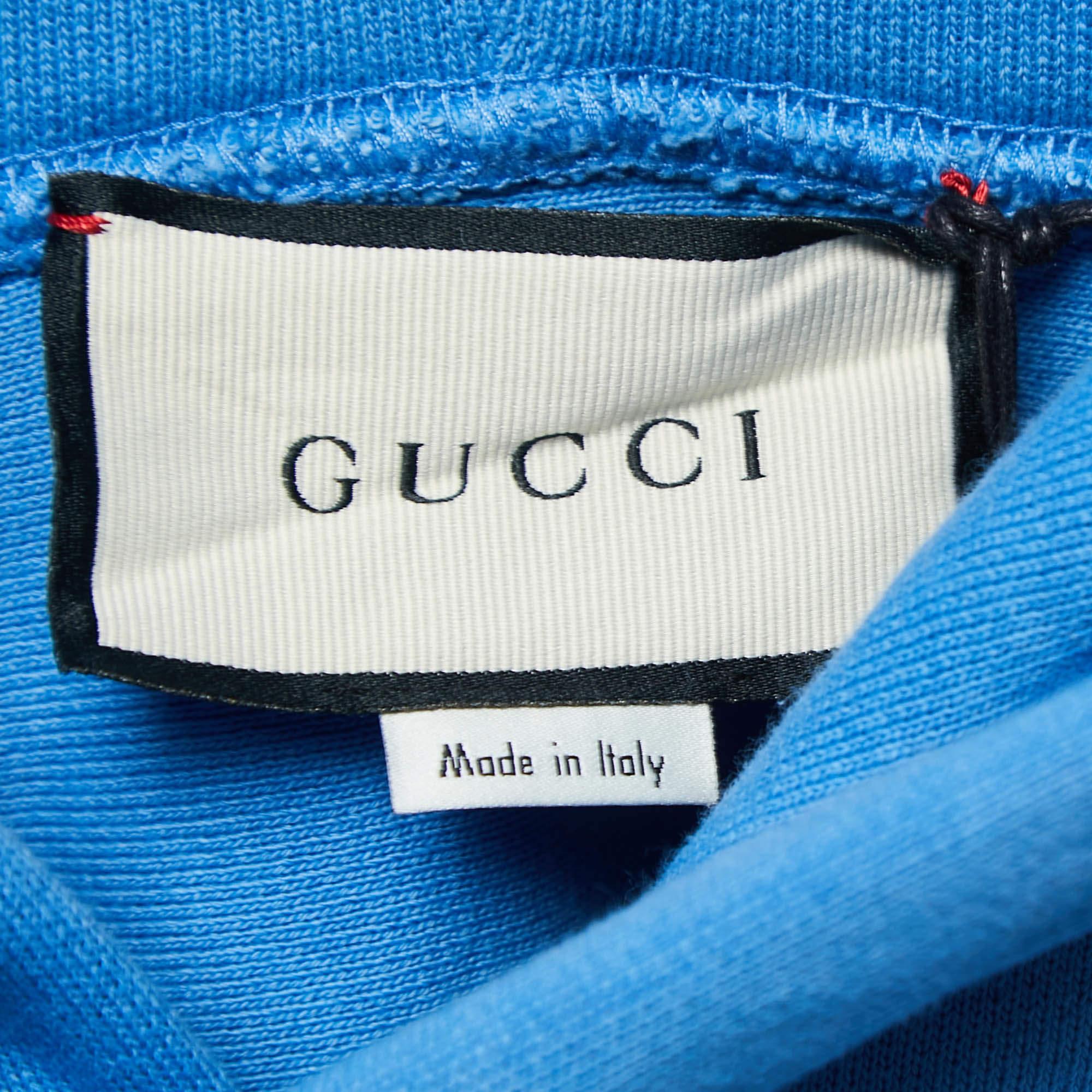 Gucci Blue Gucci Band Print Cotton Hooded Sweatshirt XXL In New Condition In Dubai, Al Qouz 2