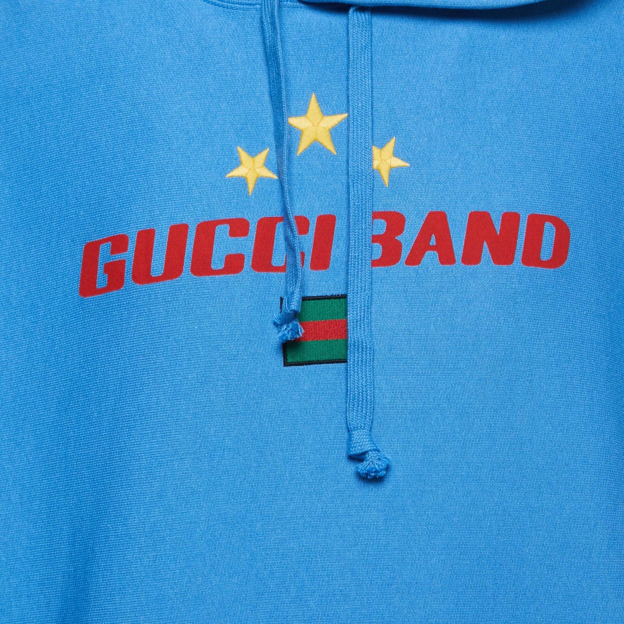 Men's Gucci Blue Gucci Band Print Cotton Hooded Sweatshirt XXL