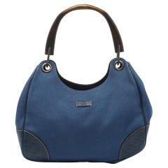 Gucci Blue Guccissima Leather and Canvas Hobo