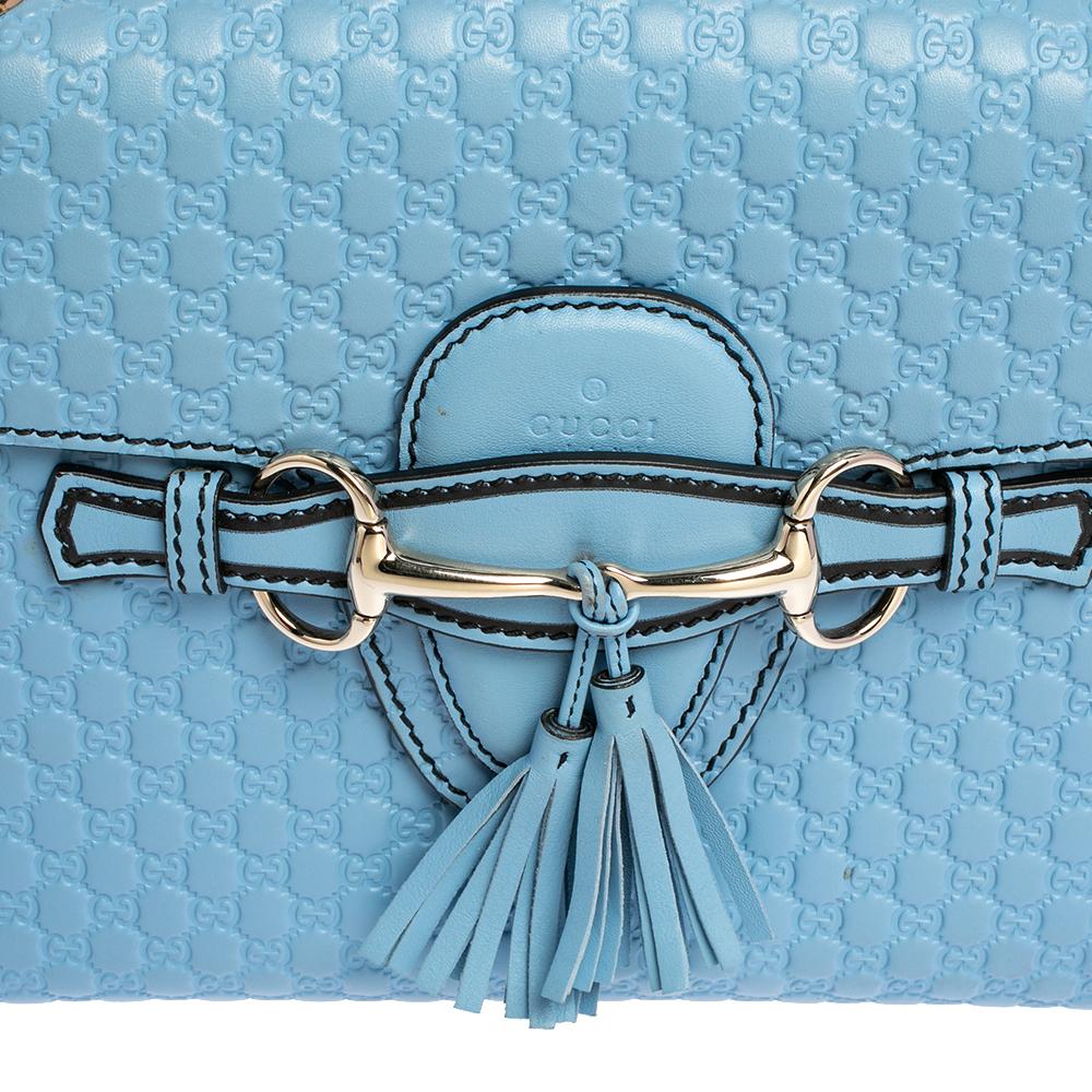 Gucci Blue Guccissima Leather Medium Emily Shoulder Bag In Good Condition In Dubai, Al Qouz 2
